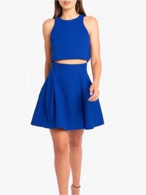 NWT Black Halo Royal Blue Two-Piece Crop Top & Skirt Set size 4